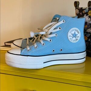Converse All Star Light Blue check platform High Tops